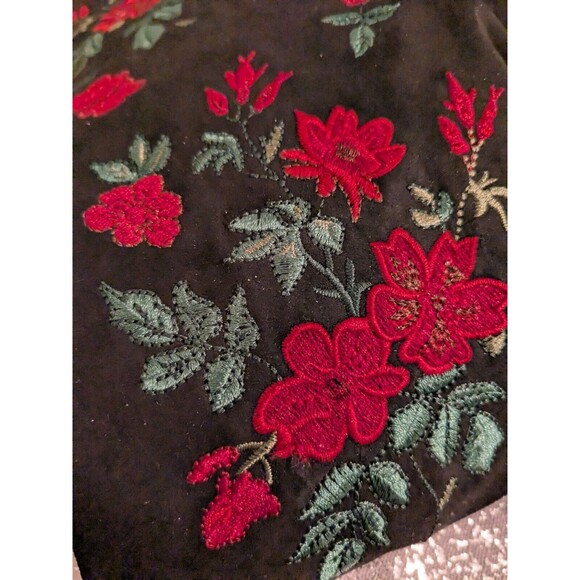 Libby Edelman Boots Sz 11 Boho Embroidery Black Red Festive Tall FlowerChild Y2K - Picture 10 of 13